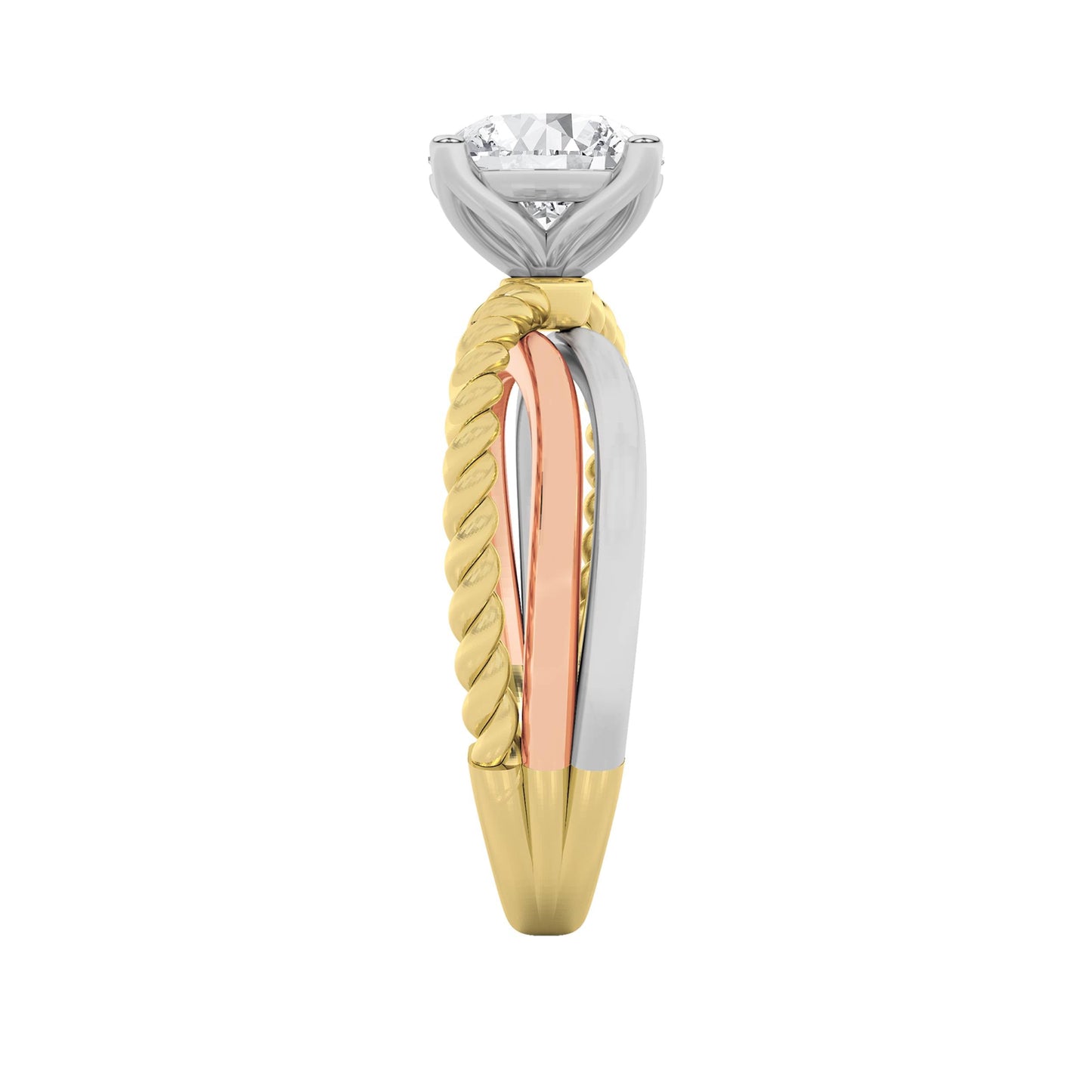 2Cttw Round Shaped Lab Grown Diamond (F/VS) Tri Color Solitaire Fancy Ring in 14K Gold