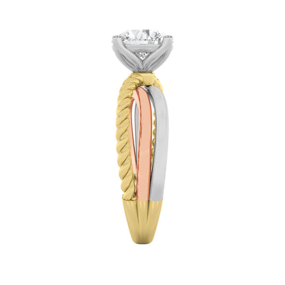 2Cttw Round Shaped Lab Grown Diamond (F/VS) Tri Color Solitaire Fancy Ring in 14K Gold