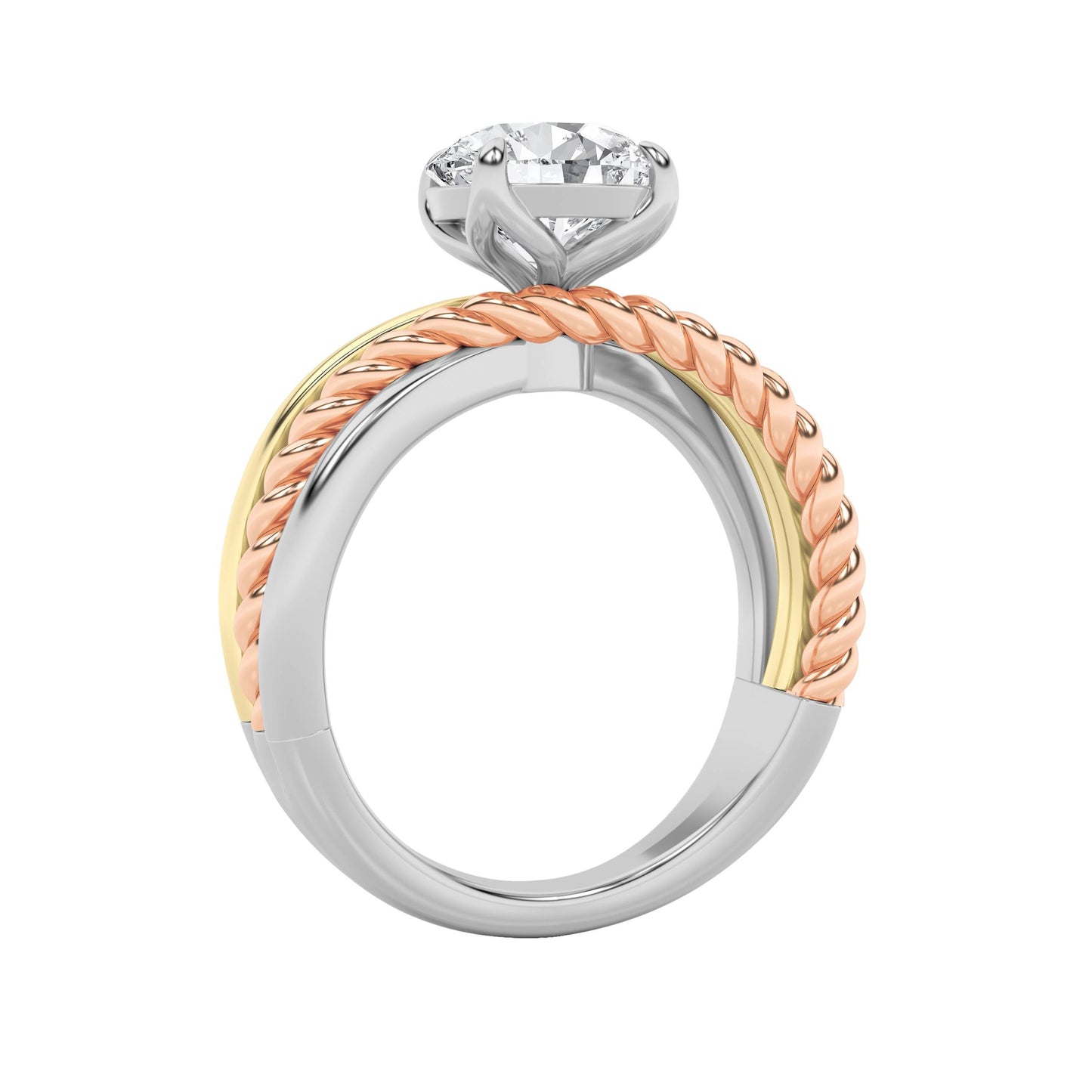 2Cttw Round Shaped Lab Grown Diamond (F/VS) Tri Color Solitaire Engagement Ring in 14K Gold