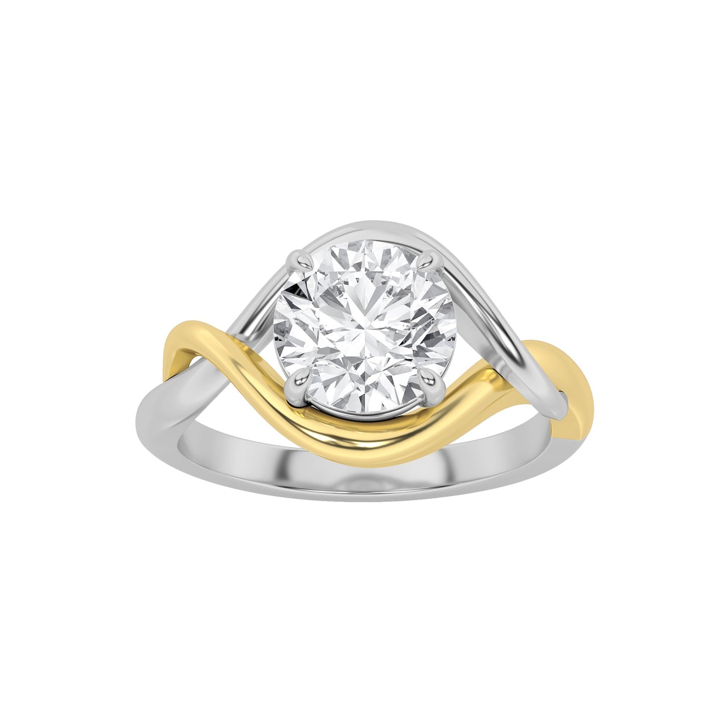 1.5Cttw Round Shaped Lab Grown Diamond (F/VS) Two-Tone Know Solitaire Engagement Ring in 14K Gold