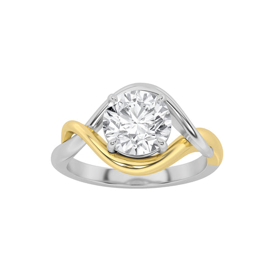1.5Cttw Round Shaped Lab Grown Diamond (F/VS) Two-Tone Know Solitaire Engagement Ring in 14K Gold