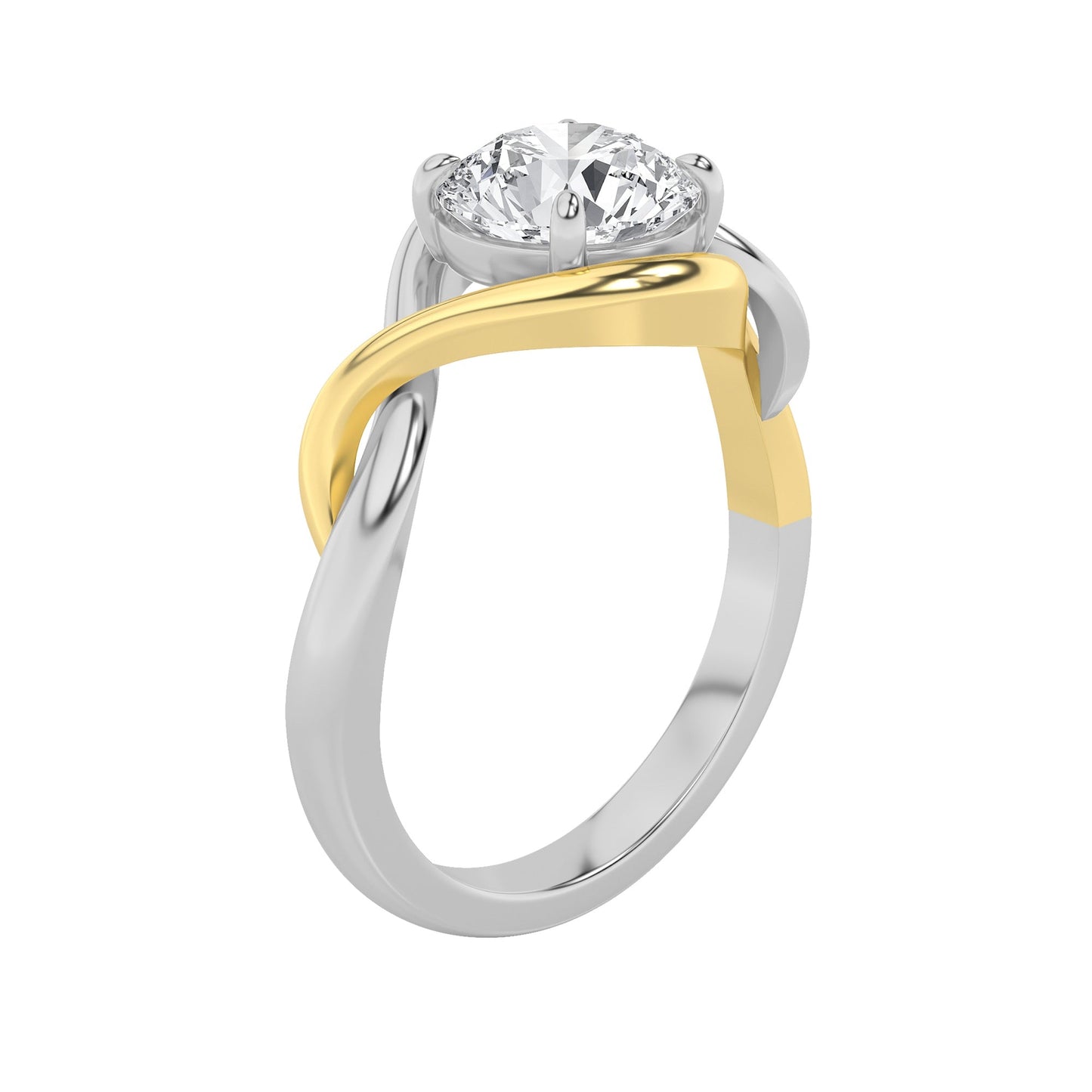 1.5Cttw Round Shaped Lab Grown Diamond (F/VS) Two-Tone Know Solitaire Engagement Ring in 14K Gold