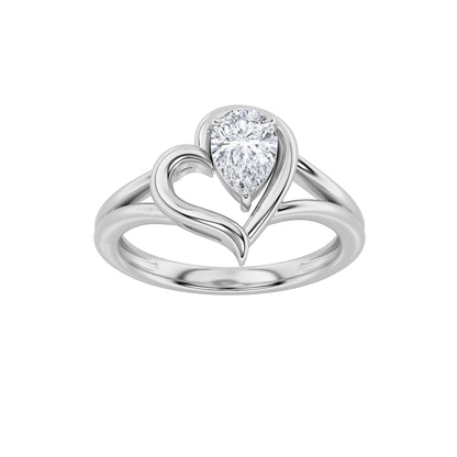 0.5Cttw Pear Shaped Lab Grown Diamond (F/VS) Heart Ring in 14K  White Gold