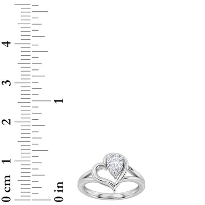 0.5Cttw Pear Shaped Lab Grown Diamond (F/VS) Heart Ring in 14K  White Gold