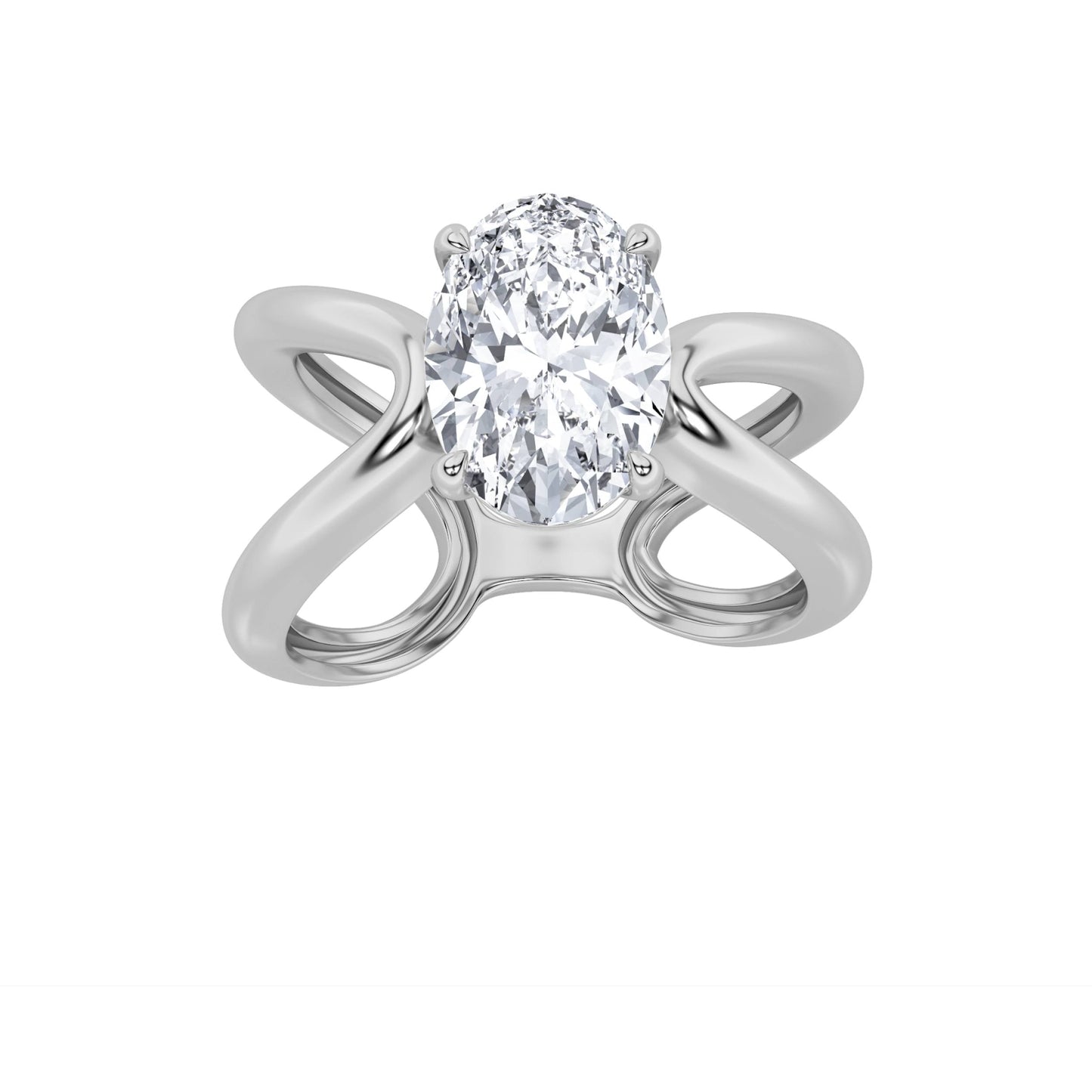 2Cttw Oval Shaped Lab Grown Diamond (F/VS) Criss Cross Fancy Solitaire Ring in 14K Gold