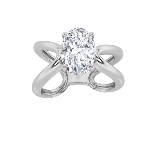 2Cttw Oval Shaped Lab Grown Diamond (F/VS) Criss Cross Fancy Solitaire Ring in 14K Gold