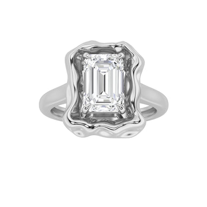 1.5Cttw Emerald Shaped Lab Grown Diamond (F/VS) Organic Design Solitaire Ring in 14K Gold