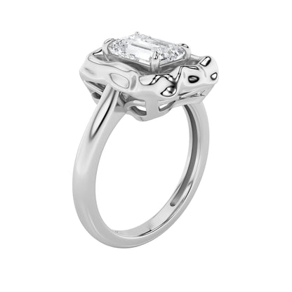 1.5Cttw Emerald Shaped Lab Grown Diamond (F/VS) Organic Design Solitaire Ring in 14K Gold