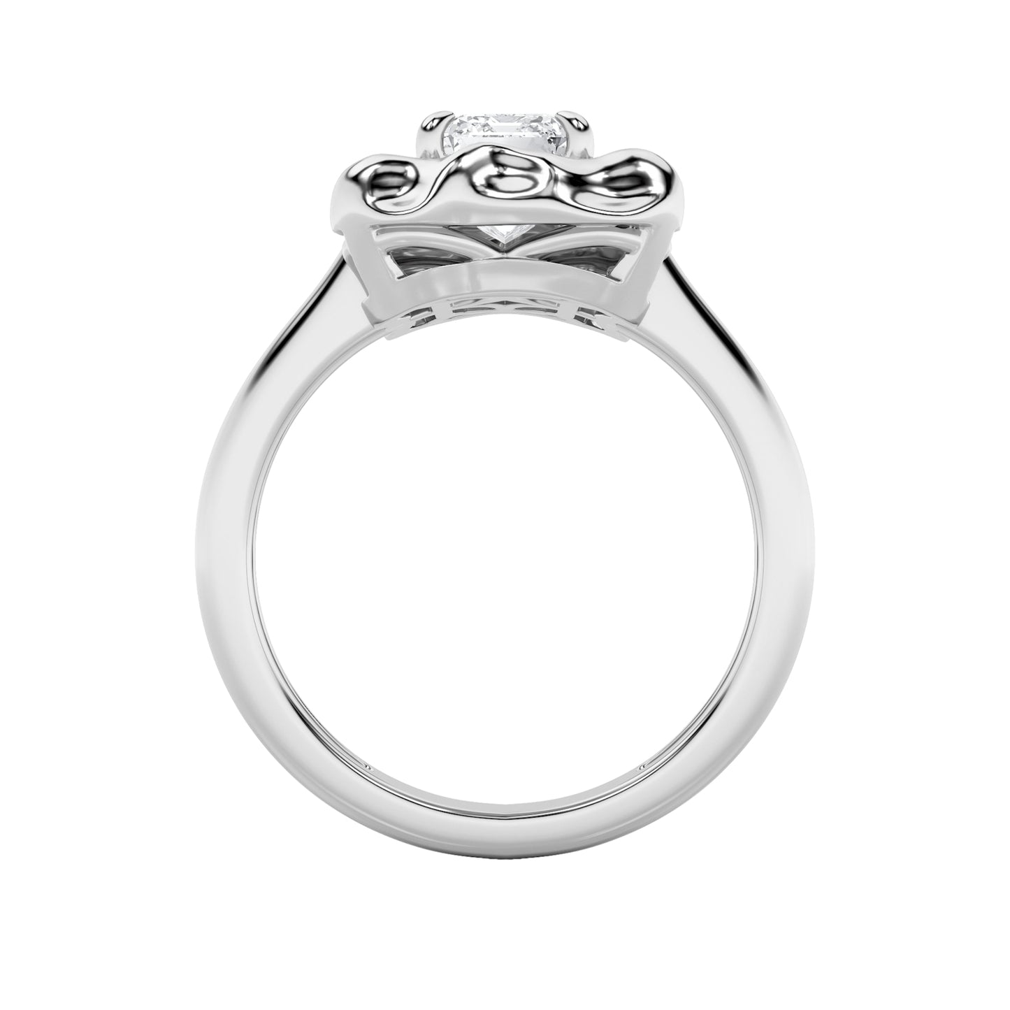 1.5Cttw Emerald Shaped Lab Grown Diamond (F/VS) Organic Design Solitaire Ring in 14K Gold