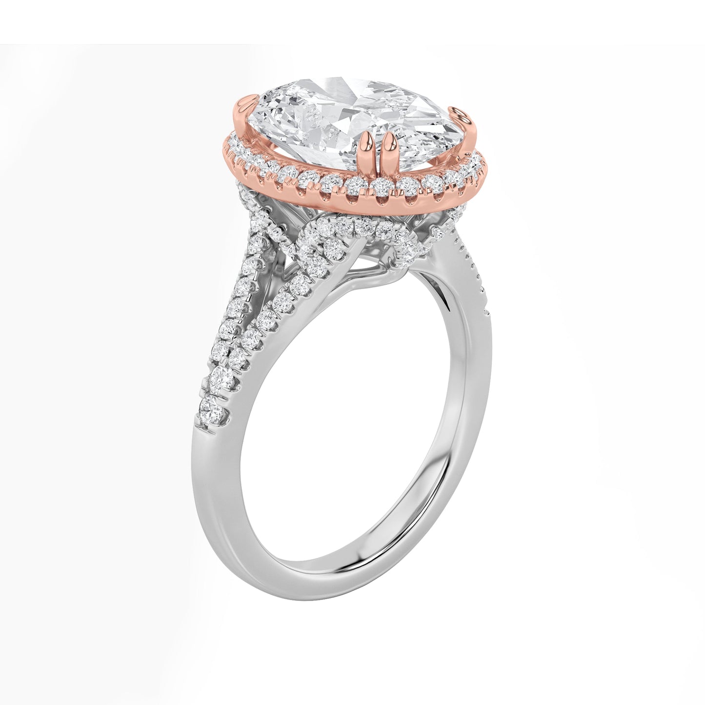 4.5Cttw Oval Shaped Lab Grown Diamond (F/VS) Bold Accented Statement Engagement Ring in 14K Gold