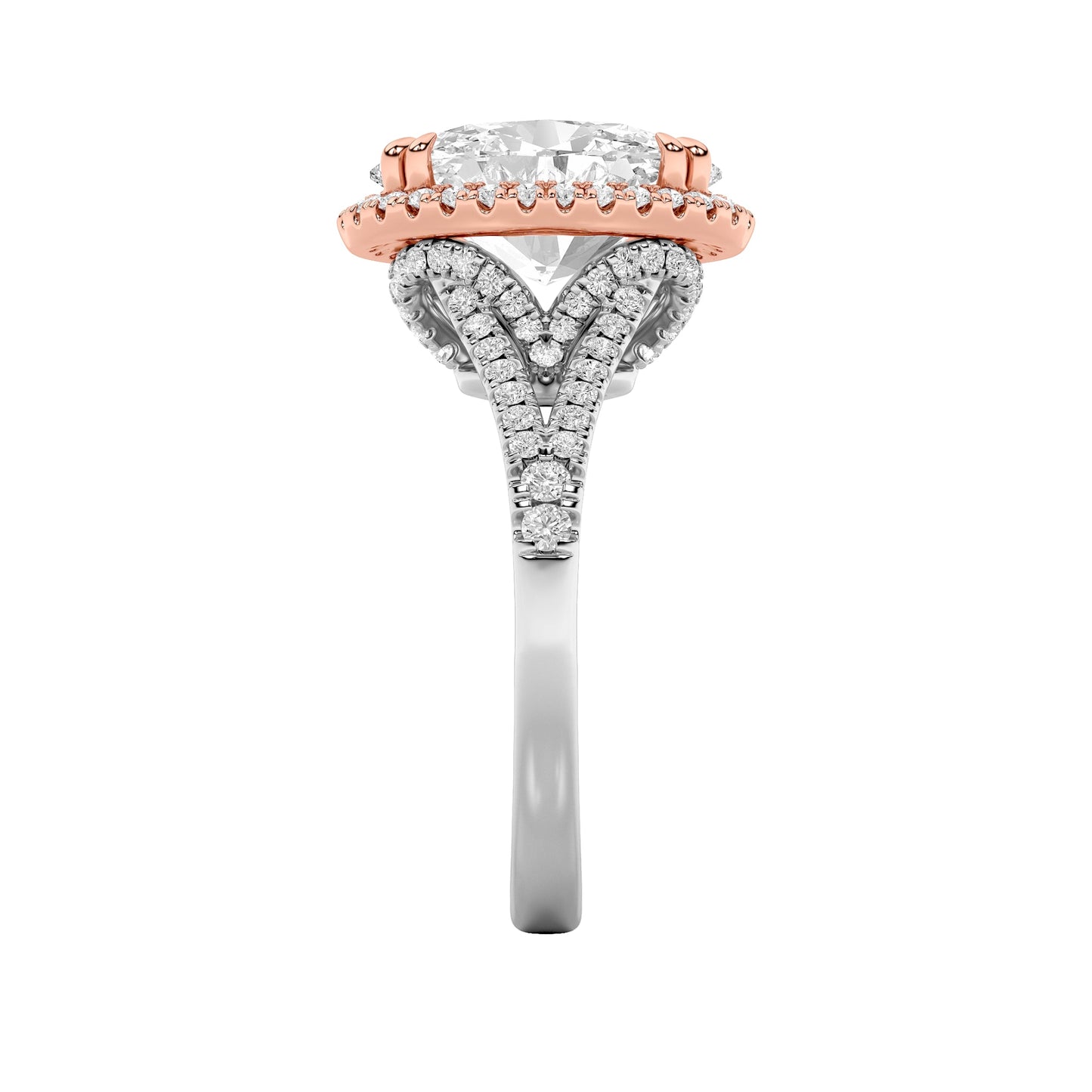 4.5Cttw Oval Shaped Lab Grown Diamond (F/VS) Bold Accented Statement Engagement Ring in 14K Gold