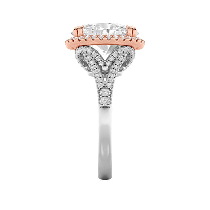 4.5Cttw Oval Shaped Lab Grown Diamond (F/VS) Bold Accented Statement Engagement Ring in 14K Gold