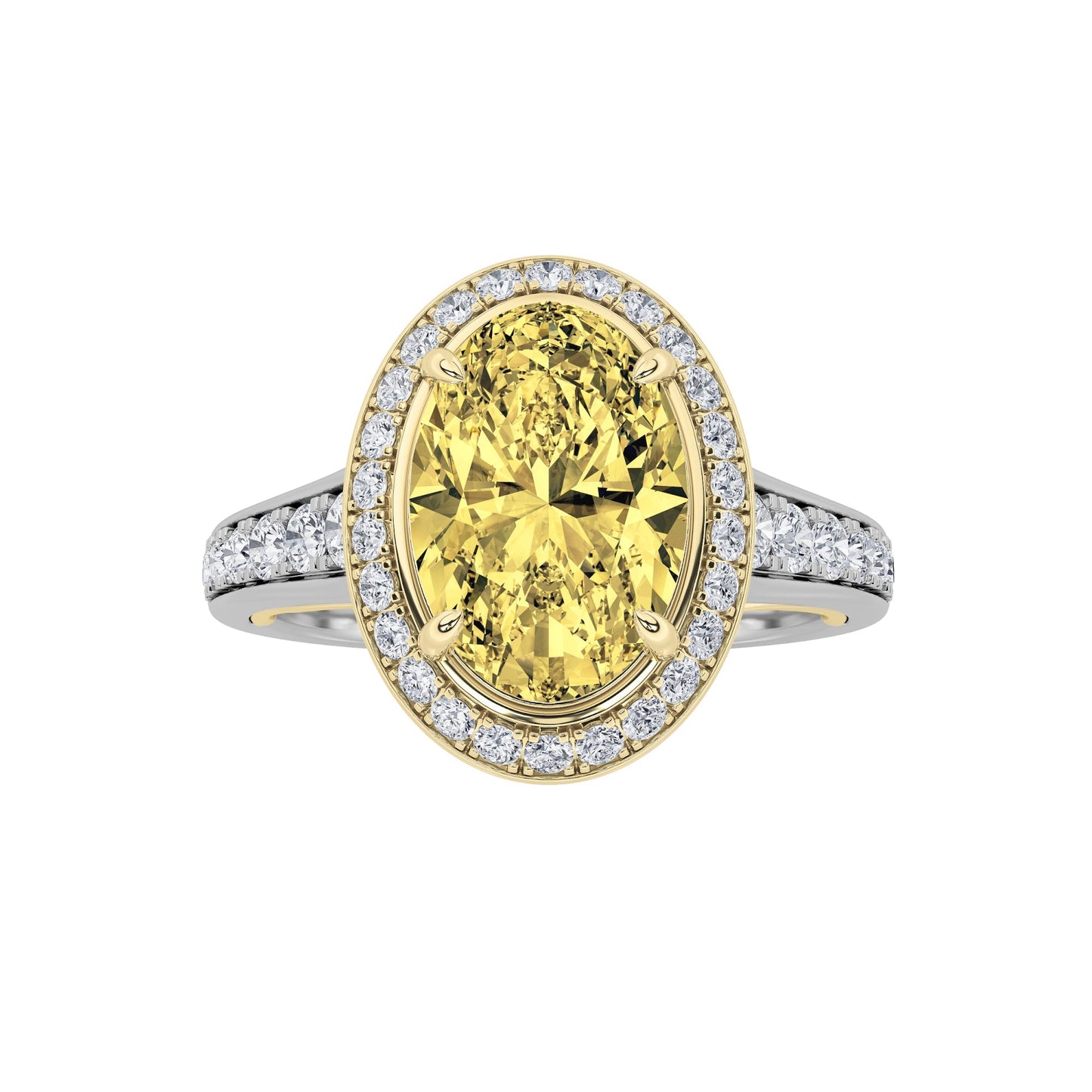 3.5Cttw Oval Shaped Yellow Lab Grown Diamond (F/VS) Bold Accented Statement Halo Engagement Ring 14K Gold