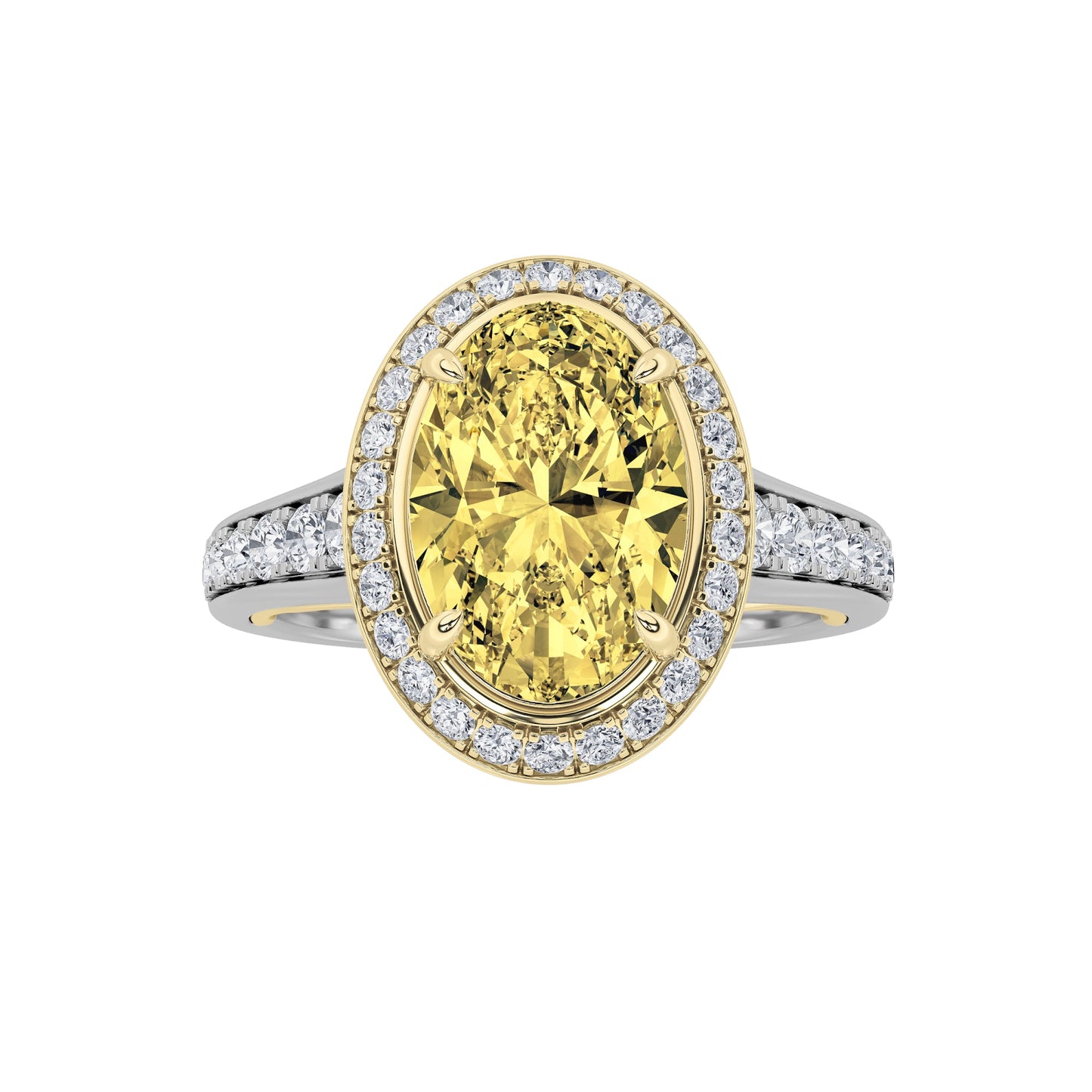 3.5Cttw Oval Shaped Yellow Lab Grown Diamond (F/VS) Bold Accented Statement Engagement Ring in 14K Gold