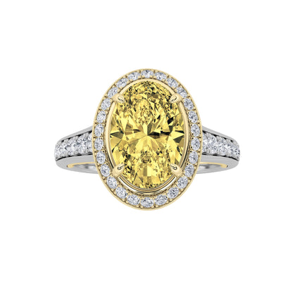 3.5Cttw Oval Shaped Yellow Lab Grown Diamond (F/VS) Bold Accented Statement Engagement Ring in 14K Gold