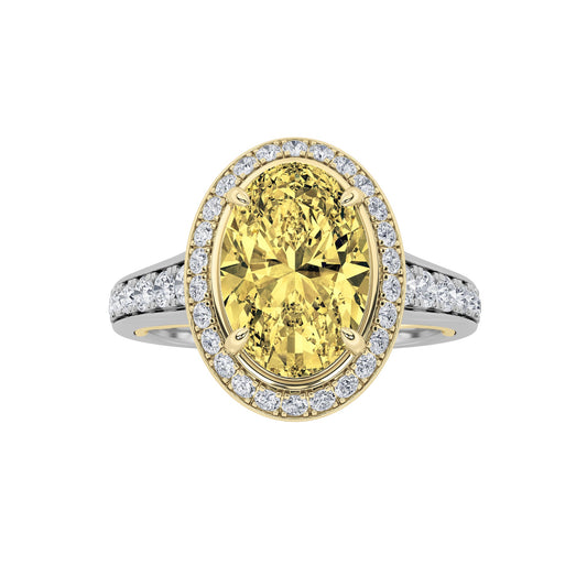 3.5Cttw Oval Shaped Yellow Lab Grown Diamond (F/VS) Bold Accented Statement Engagement Ring in 14K Gold
