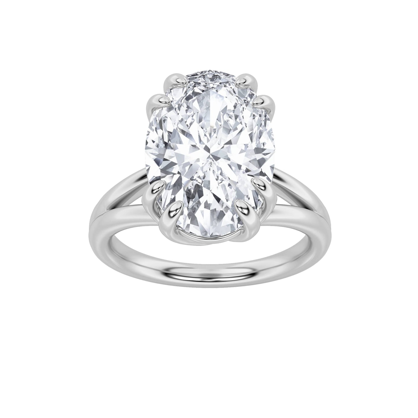 5Cttw Oval Shaped Lab Grown Diamond (F/VS) Bold Split Shank Solitaire Engagement Ring in 14K Gold