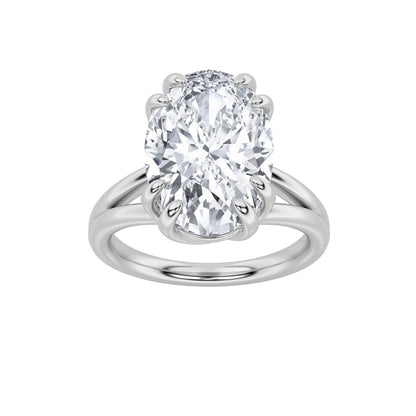 5Cttw Oval Shaped Lab Grown Diamond (F/VS) Bold Split Shank Solitaire Engagement Ring in 14K Gold