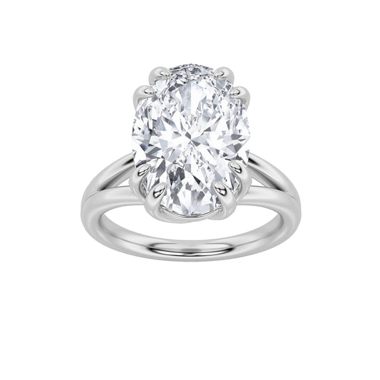 5Cttw Oval Shaped Lab Grown Diamond (F/VS) Bold Split Shank Solitaire Engagement Ring in 14K Gold