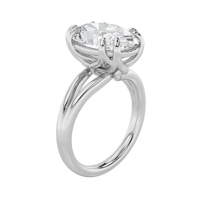 5Cttw Oval Shaped Lab Grown Diamond (F/VS) Bold Split Shank Solitaire Engagement Ring in 14K Gold
