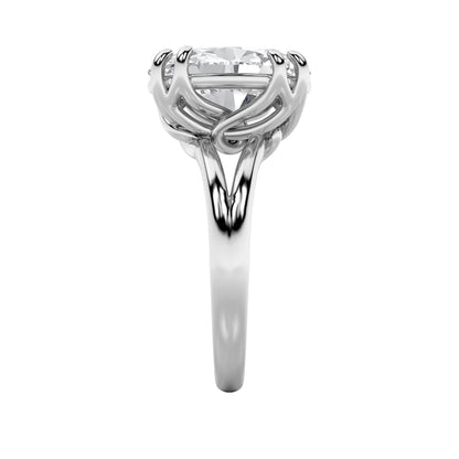 5Cttw Oval Shaped Lab Grown Diamond (F/VS) Bold Split Shank Solitaire Engagement Ring in 14K Gold