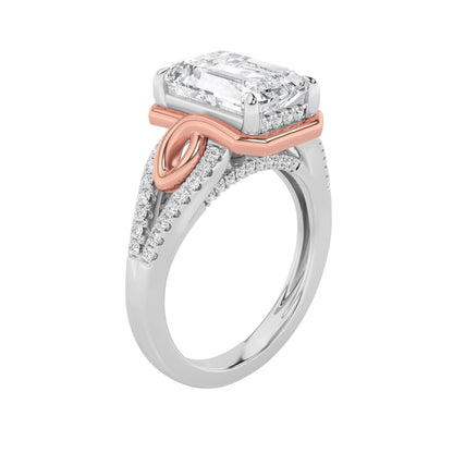 4.25Cttw Emerald Shaped Lab Grown Diamond (F/VS) Bold Accented Two Tone Engagement Ring in 14K Gold