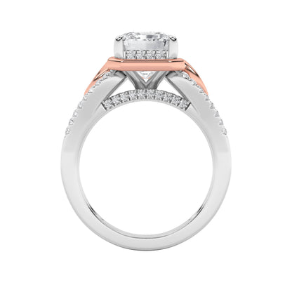 4.25Cttw Emerald Shaped Lab Grown Diamond (F/VS) Bold Accented Two Tone Engagement Ring in 14K Gold