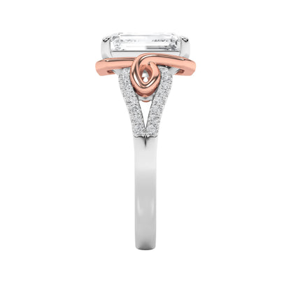 4.25Cttw Emerald Shaped Lab Grown Diamond (F/VS) Bold Accented Two Tone Engagement Ring in 14K Gold