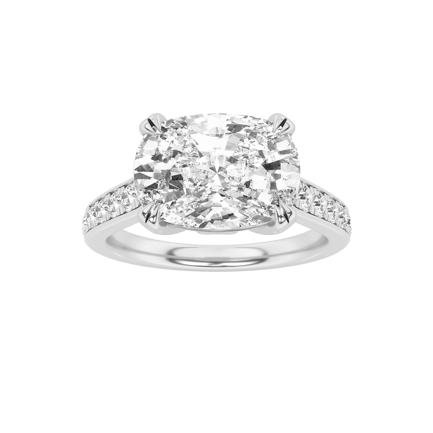 4.5Cttw Elongated Cushion Shaped Lab Grown Diamond (F/VS) Bold Accented East West Set Engagement Ring in 14K Gold