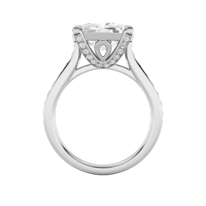 4.5Cttw Elongated Cushion Shaped Lab Grown Diamond (F/VS) Bold Accented East West Set Engagement Ring in 14K Gold