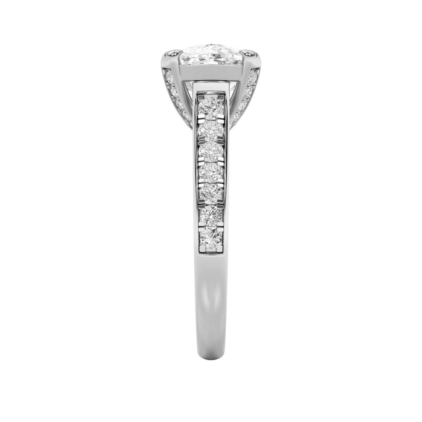 4.5Cttw Elongated Cushion Shaped Lab Grown Diamond (F/VS) Bold Accented East West Set Engagement Ring in 14K Gold