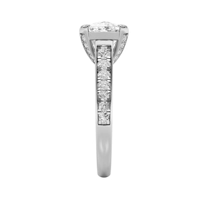 4.5Cttw Elongated Cushion Shaped Lab Grown Diamond (F/VS) Bold Accented East West Set Engagement Ring in 14K Gold
