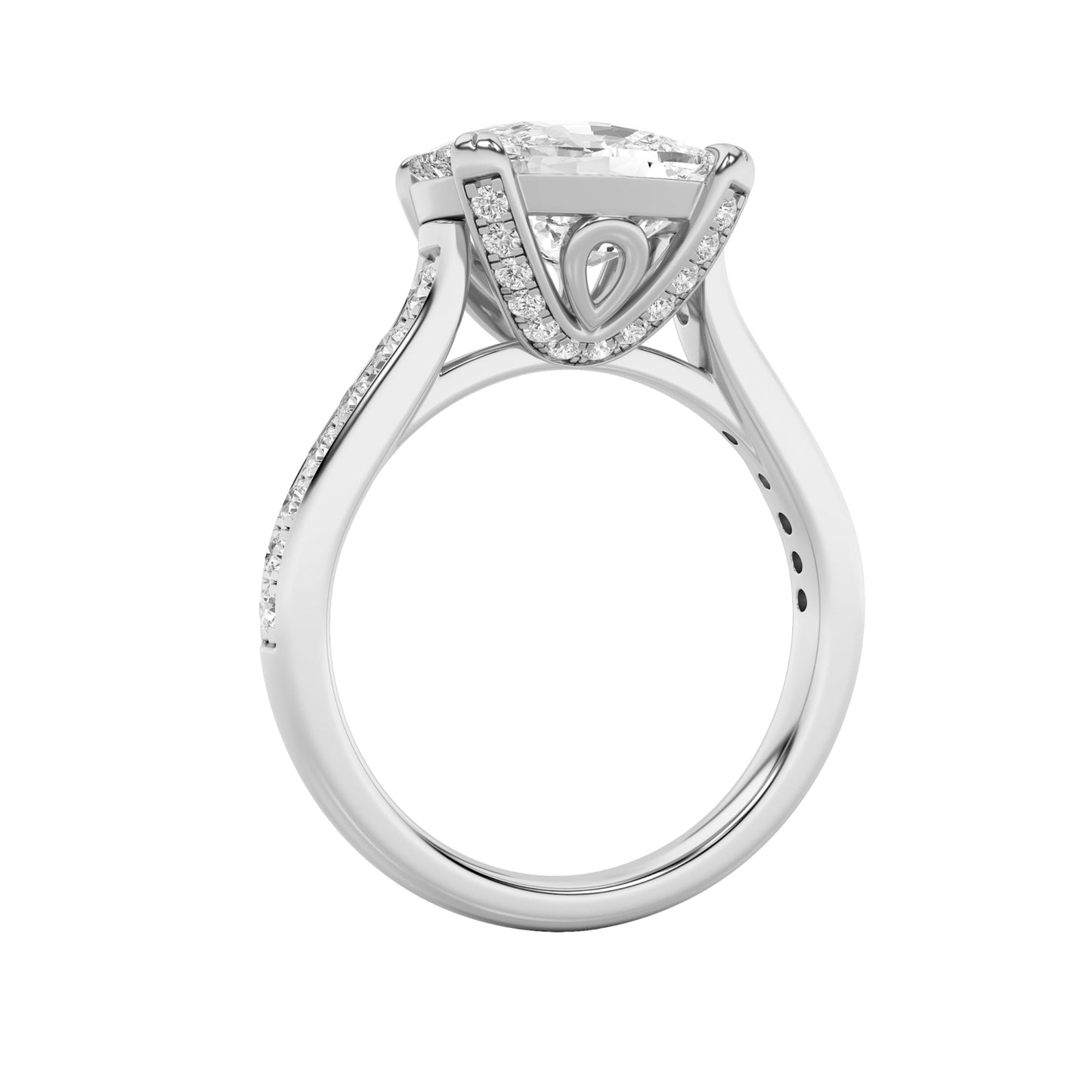 4.5Cttw Elongated Cushion Shaped Lab Grown Diamond (F/VS) Bold Accented East West Set Engagement Ring in 14K Gold
