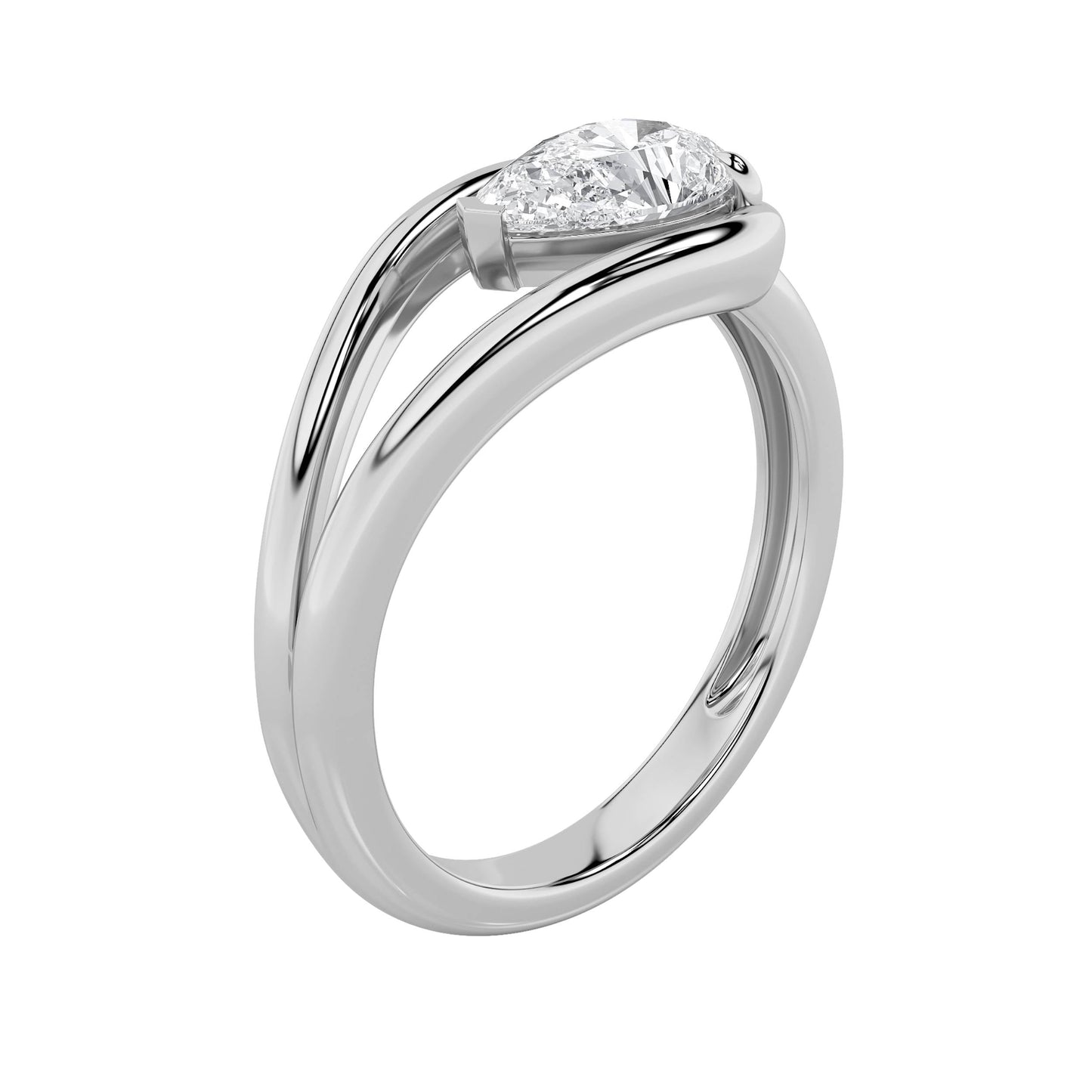 1Cttw Pear Shaped Lab Grown Diamond (F/VS) East West Solitaire Ring in 14K Gold