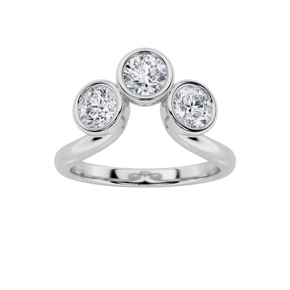 1Cttw Round Shaped Lab Grown Diamond (F/VS) Three Stone Ring in 14K Gold