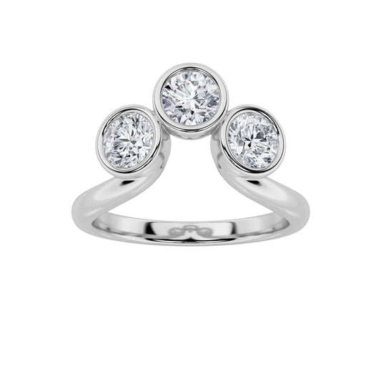 1Cttw Round Shaped Lab Grown Diamond (F/VS) Three Stone Ring in 14K Gold