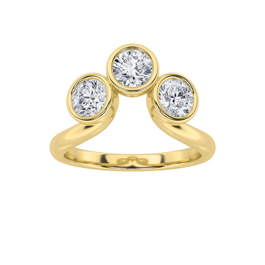1Cttw Round Shaped Lab Grown Diamond (F/VS) Three Stone Ring in 14K Gold