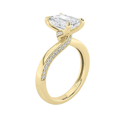 2.5Cttw Emerald Shaped Lab Grown Diamond (G/VS) Accented Engagement Ring in 14K Gold
