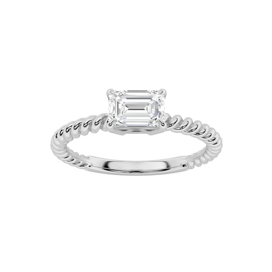 0.5Cttw Emerald Shaped Lab Grown Diamond (F/VS) Petite Solitaire Engagement Ring in 14K Gold