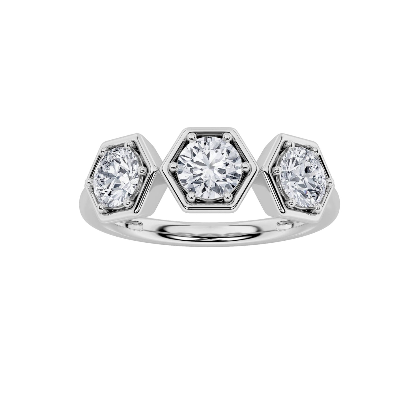 1Cttw Round Shaped Lab Grown Diamond (F/VS) Three Stone Ring in 14K Gold