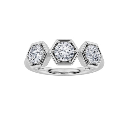 1Cttw Round Shaped Lab Grown Diamond (F/VS) Three Stone Ring in 14K Gold