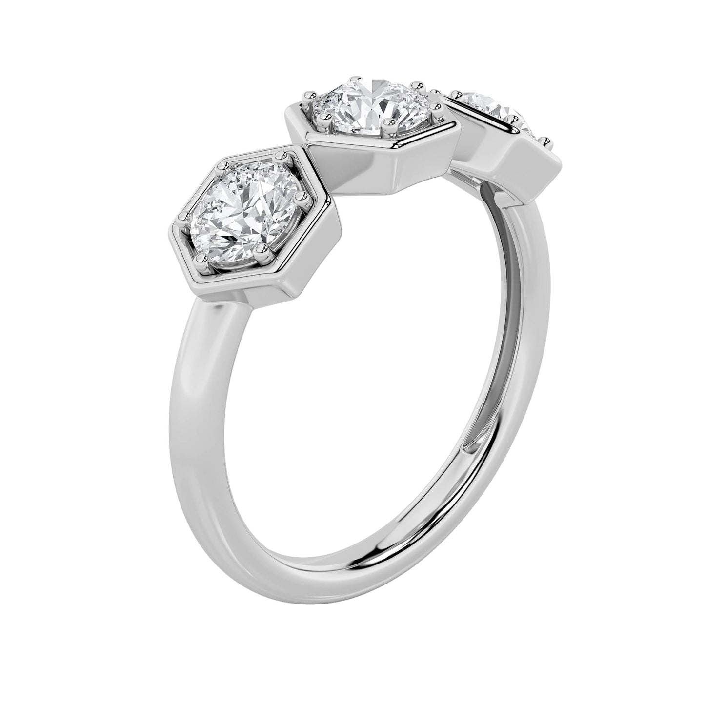 1Cttw Round Shaped Lab Grown Diamond (F/VS) Three Stone Ring in 14K Gold