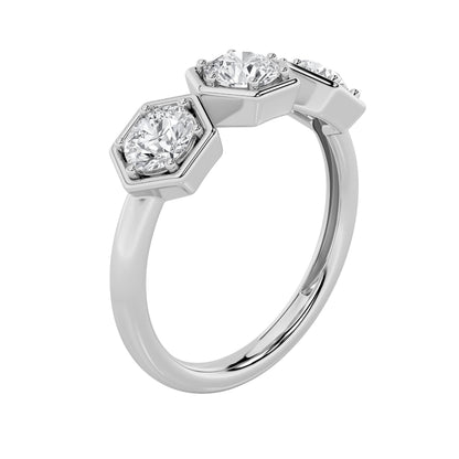 1Cttw Round Shaped Lab Grown Diamond (F/VS) Three Stone Ring in 14K Gold