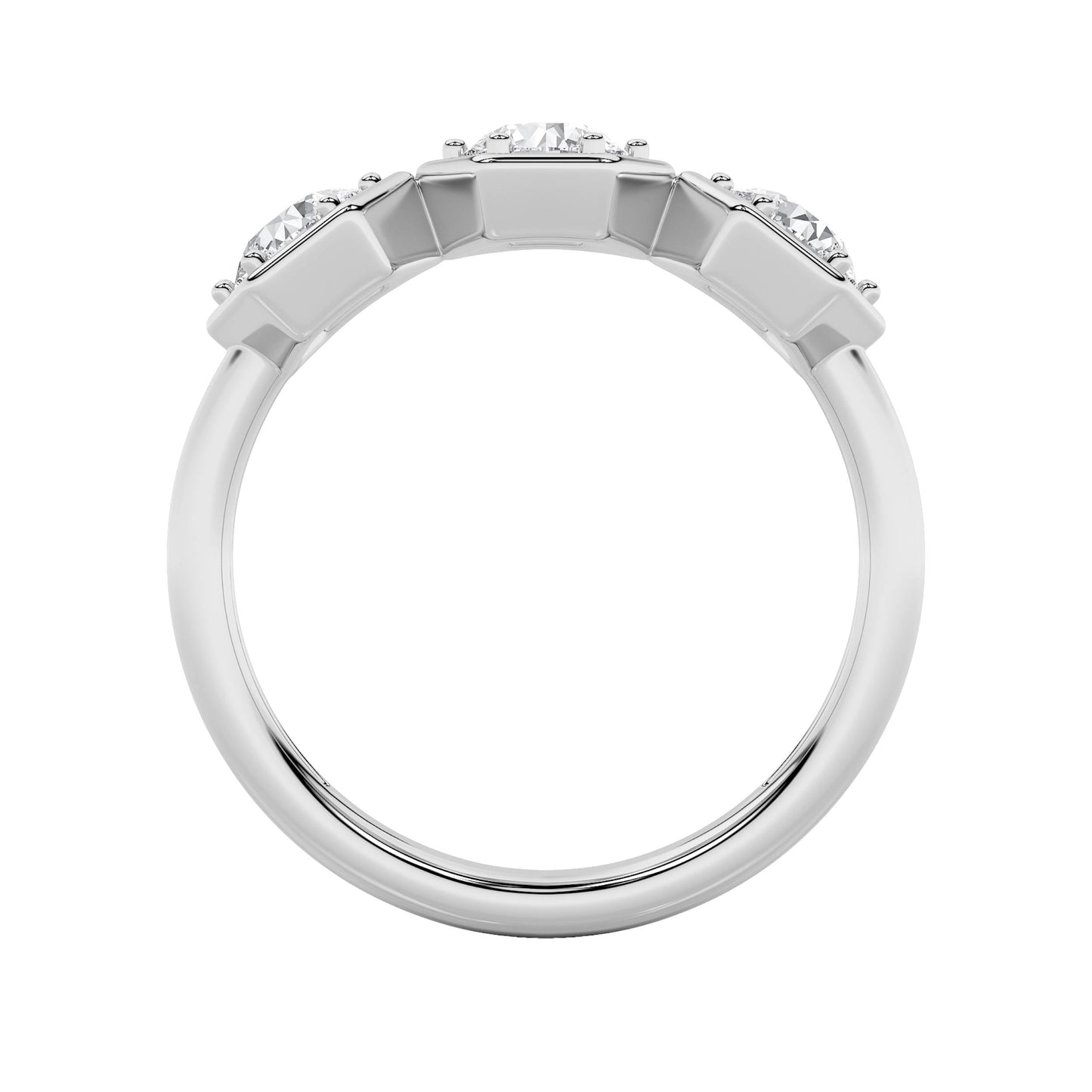 1Cttw Round Shaped Lab Grown Diamond (F/VS) Three Stone Ring in 14K Gold