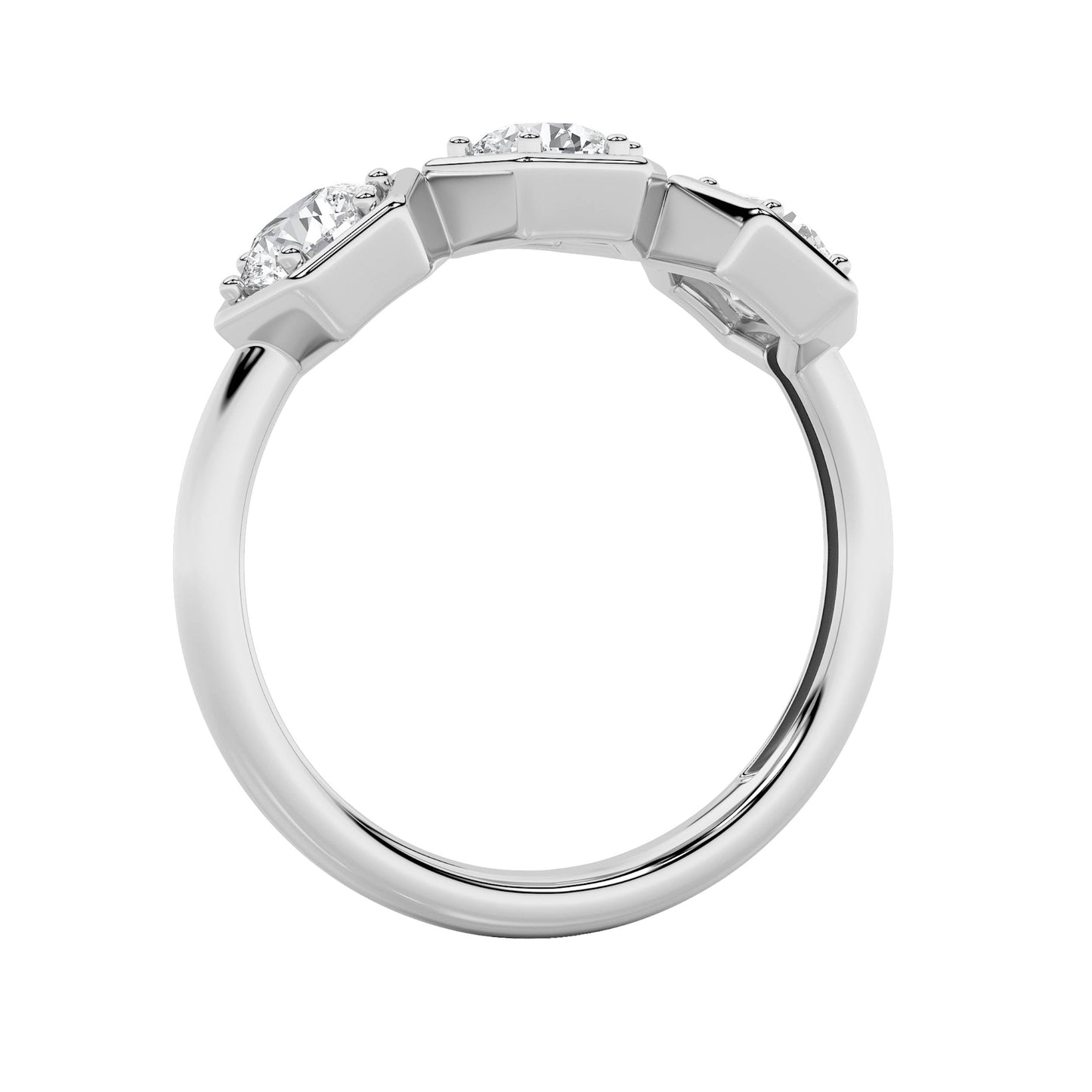 1Cttw Round Shaped Lab Grown Diamond (F/VS) Three Stone Ring in 14K Gold