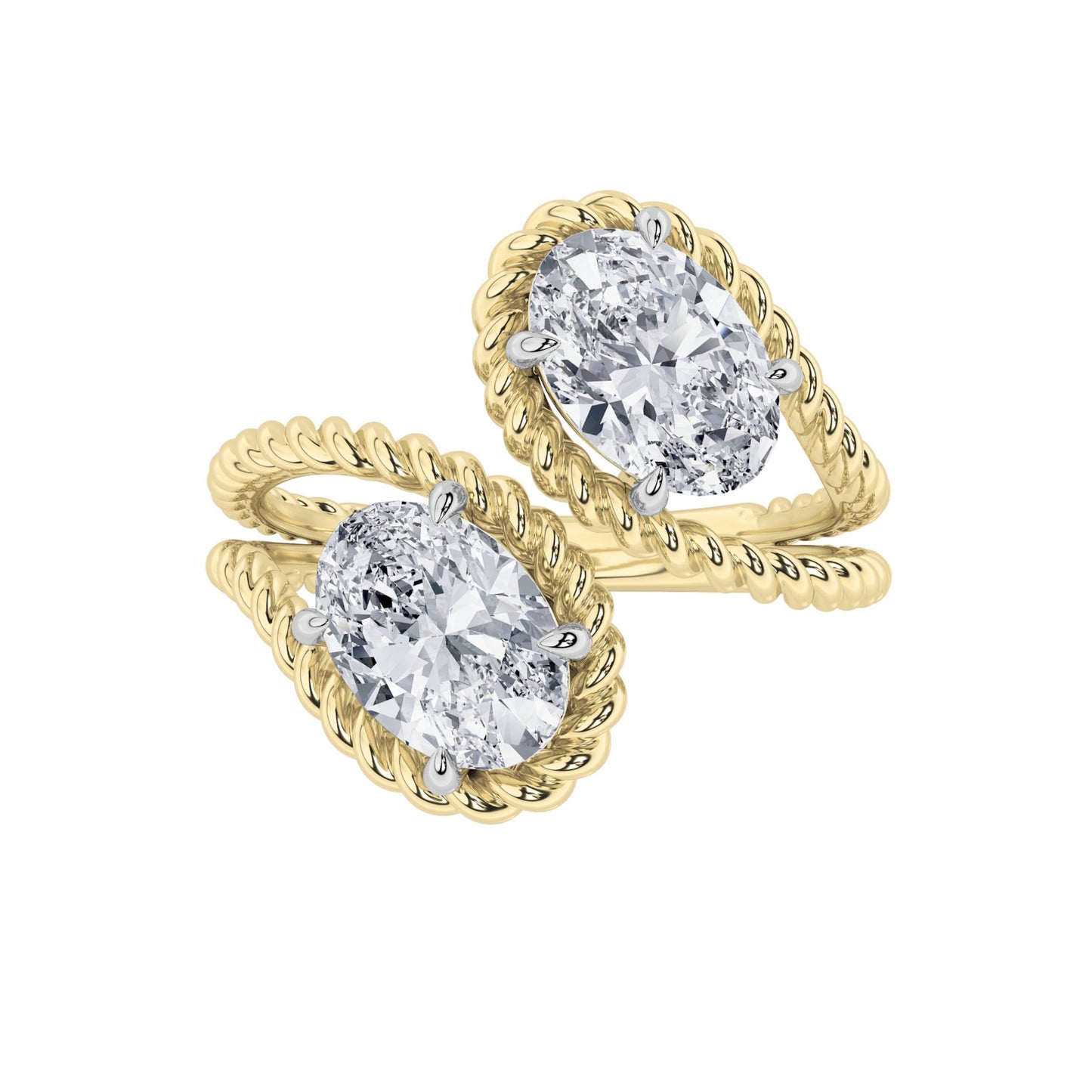 2Cttw Oval Shaped Lab Grown Diamond (F/VS) Toi et Moi Fashiion Ring in 14K Gold
