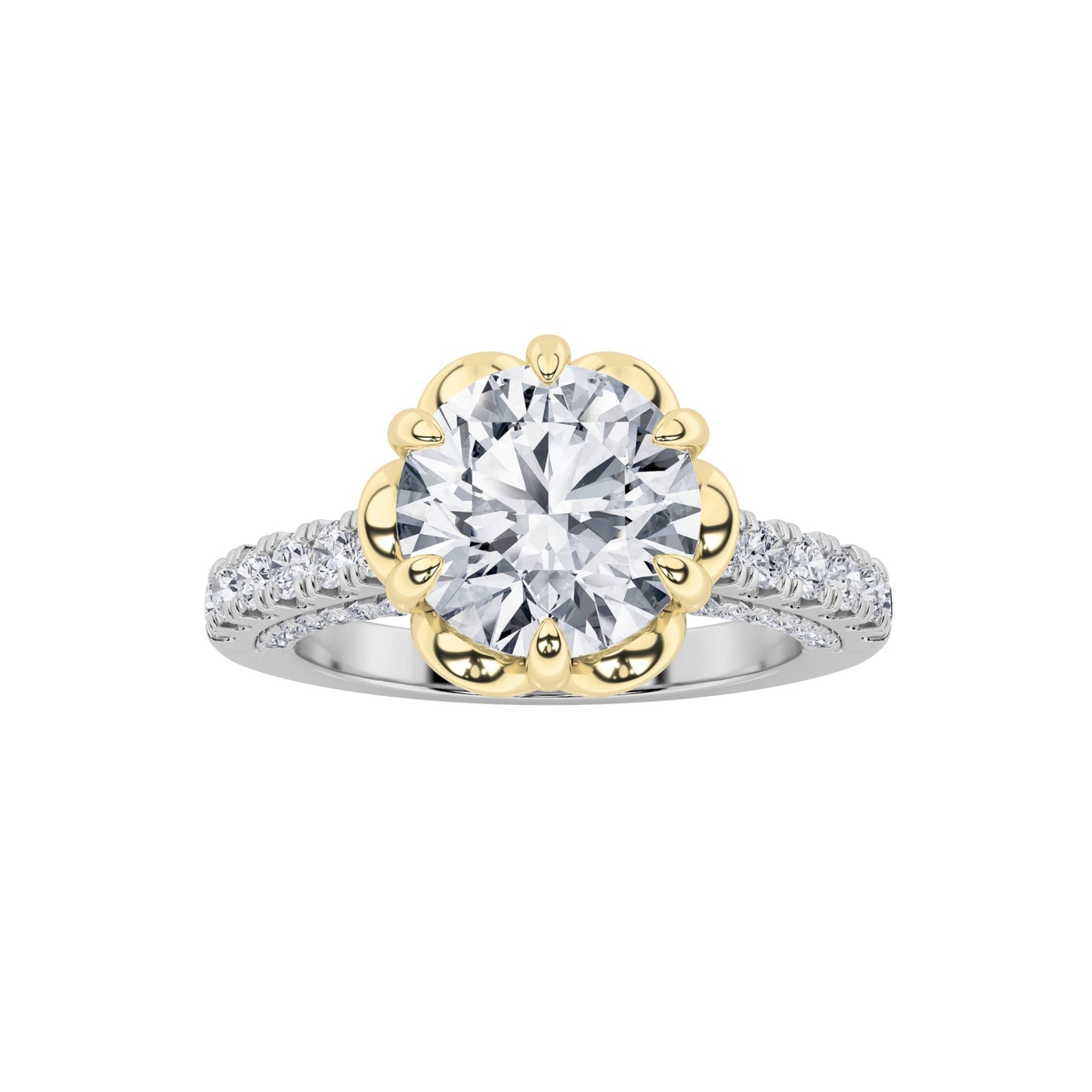 2.5Cttw Round Shaped Lab Grown Diamond (F/VS) Two Tone Solitaire Engagement Ring in 14K Gold