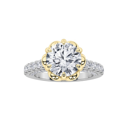 2.5Cttw Round Shaped Lab Grown Diamond (F/VS) Two Tone Solitaire Engagement Ring in 14K Gold