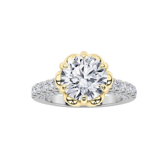 2.5Cttw Round Shaped Lab Grown Diamond (F/VS) Two Tone Solitaire Engagement Ring in 14K Gold