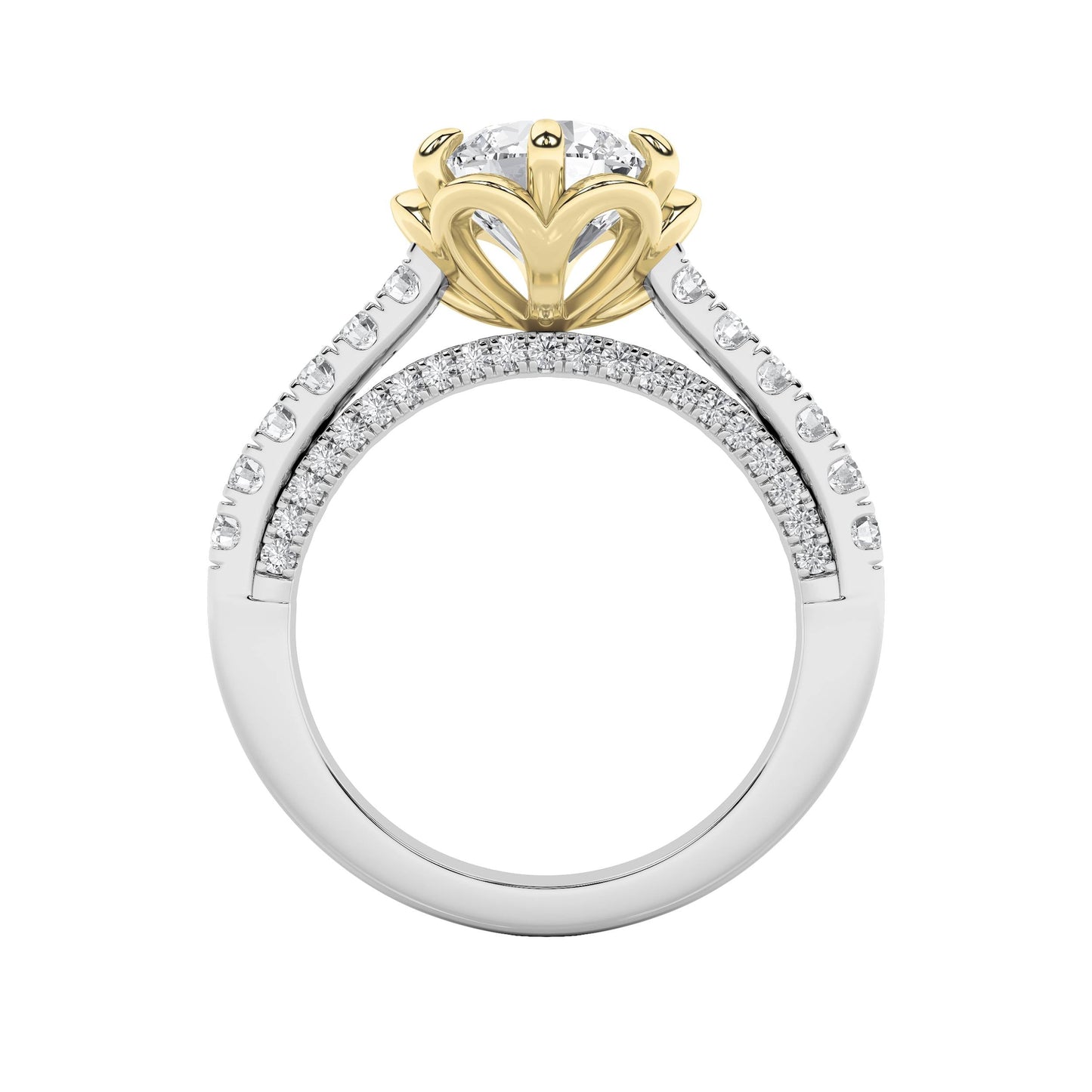 2.5Cttw Round Shaped Lab Grown Diamond (F/VS) Two Tone Solitaire Engagement Ring in 14K Gold